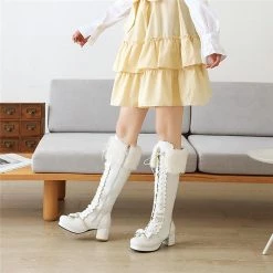 Juwas Lolita Bowknot Warm Knee High Boots Shoes