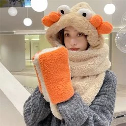 Juwas Lovely Crab Hooded Scarf Gloves