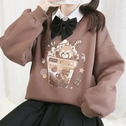 Juwas Chocolate Milky Tea Print Sweatshirt