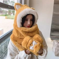 Juwas NEW ARRIVAL Lovely Cat Ears Warm Hooded Scarf Gloves