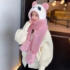 Juwas Cute Panda Hooded Scarf Gloves