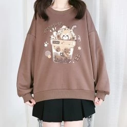 Juwas Chocolate Milky Tea Print Sweatshirt