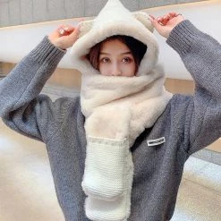 Juwas CLOTHING Cute Ear Hooded Warm Soft Scarf
