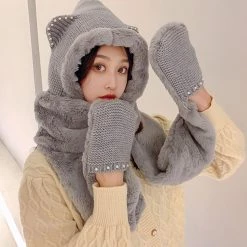 Juwas CLOTHING Cute Ear Hooded Warm Soft Scarf