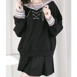 Juwas Sailor Collar Chain Irregularity Sweatshirt