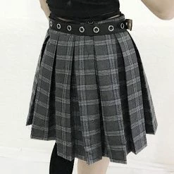 Juwas.com Online Store Gothic Punk Harajuku Gray Plaid Skirt Shorts Belt Top