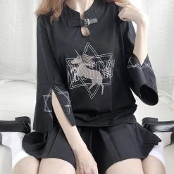 Juwas CLOTHING Magic Unicorn Print Three Quarter Sleeve Hoodie