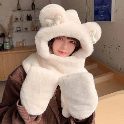 Juwas NEW ARRIVAL Bear Ear Hooded Scarf Gloves