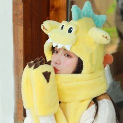 Juwas Cute Dinosaur Hooded Warm Soft Scarf