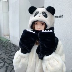 Juwas Cute Panda Hooded Scarf Gloves