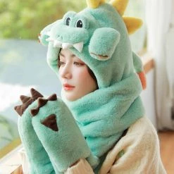 Juwas Cute Dinosaur Hooded Warm Soft Scarf