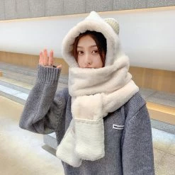 Juwas CLOTHING Cute Ear Hooded Warm Soft Scarf