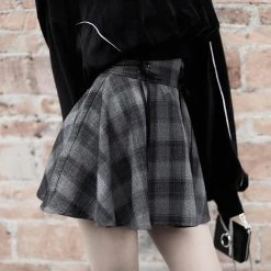 Juwas High Waist Gray Plaid Skirt