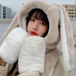 Juwas CLOTHING Lovely Long Bunny Ear Hooded Warm Soft Scarf