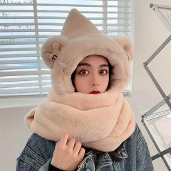 Juwas NEW ARRIVAL Bear Ear Hooded Scarf Gloves