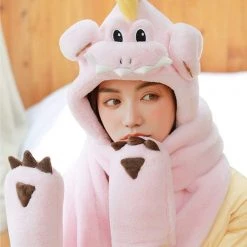 Juwas Cute Dinosaur Hooded Warm Soft Scarf