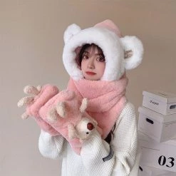 Juwas Cute Bear Hooded Warm Soft Scarf CLOTHING