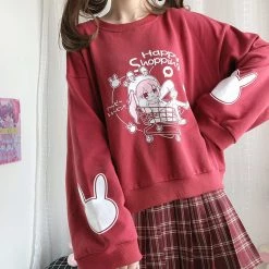 Juwas Animal Girl Happy Shopping Letter Print Hoodie CLOTHING