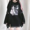 Juwas Japanese Cartoon Girls Print Split Long Hoodie