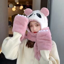 Juwas Cute Panda Hooded Scarf Gloves