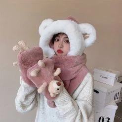 Juwas Cute Bear Hooded Warm Soft Scarf CLOTHING