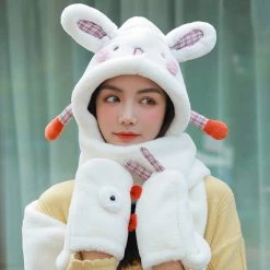 Juwas Cute Bunny Ear Hooded Warm Soft Scarf CLOTHING