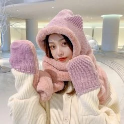 Juwas CLOTHING Cute Ear Hooded Warm Soft Scarf