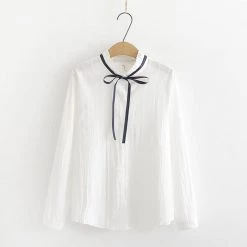 Juwas Japanese Cat Print Sweater Lace Up Shirt CLOTHING