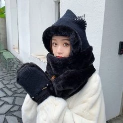 Juwas CLOTHING Cute Ear Hooded Warm Soft Scarf