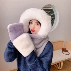 Juwas Lovely Ear Hooded Scarf Gloves CLOTHING