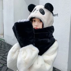 Juwas Cute Panda Hooded Scarf Gloves