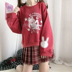Juwas Animal Girl Happy Shopping Letter Print Hoodie CLOTHING