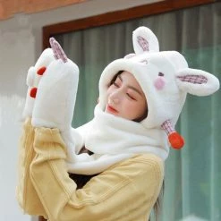 Juwas Cute Bunny Ear Hooded Warm Soft Scarf CLOTHING