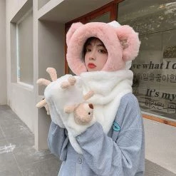 Juwas Cute Bear Hooded Warm Soft Scarf CLOTHING