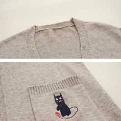 Juwas.com Online Store NEW ARRIVAL Kawaii Cat And Mouse Embroidery Loose Cardigan Sweater
